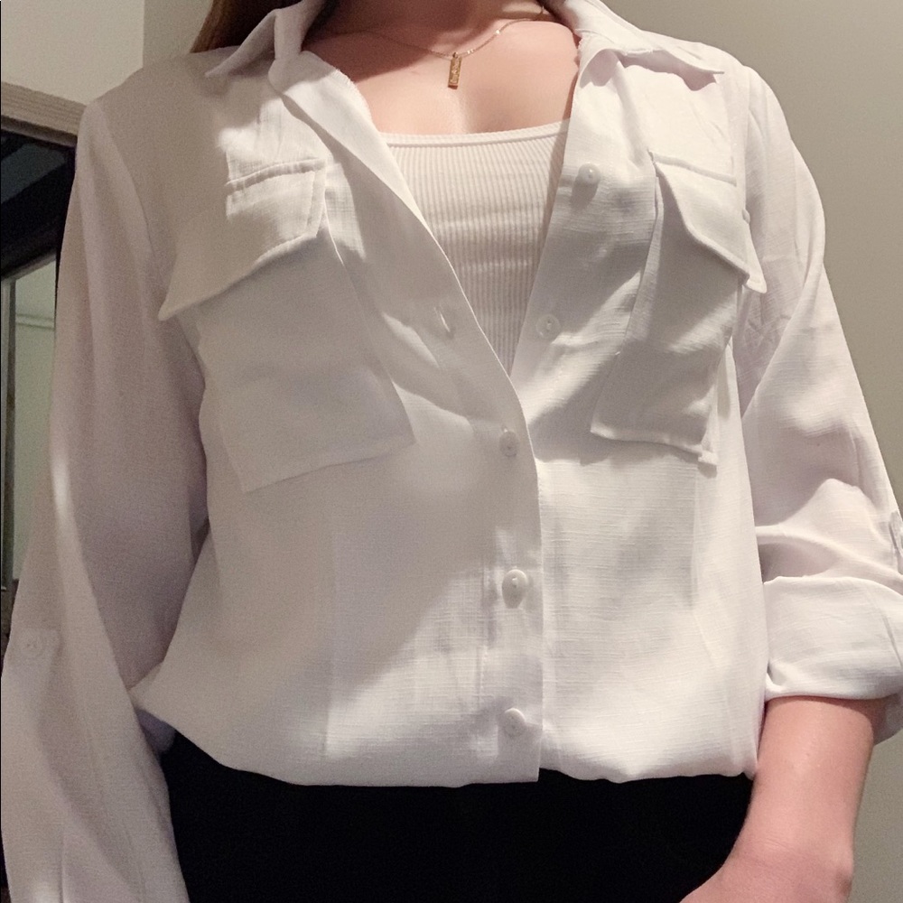 White button up shirt with pockets